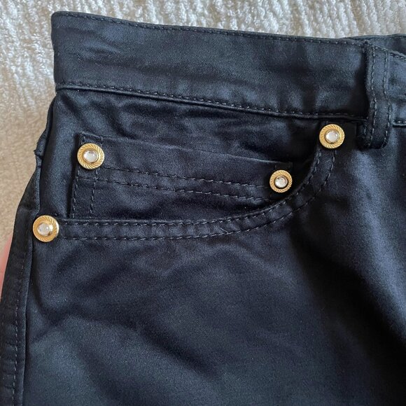 Vintage 90s VALENTINO Boutique Black Polished Cotton High-Waist Pants Made Italy - Picture 5 of 11